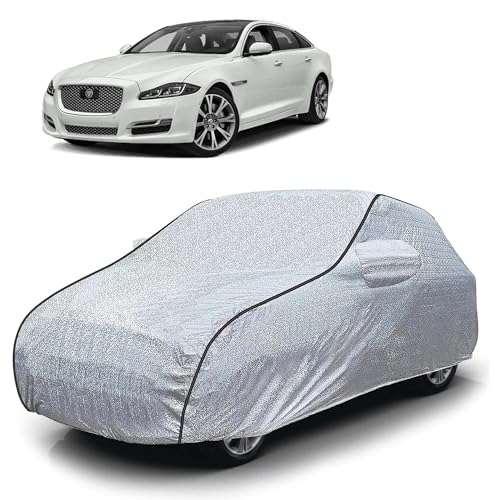 Image of Sulfar 100% Waterproof Car Body Cover Compatible with Mirror for Jaguar XJL (Triple Stitched, Full Bottom Elastic, Magic Silver with Black Piping)