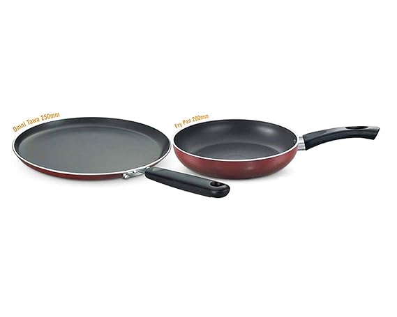 Prestige Omega Deluxe Aluminium Cookware Set - Tawa & Fry Pan Set - Red