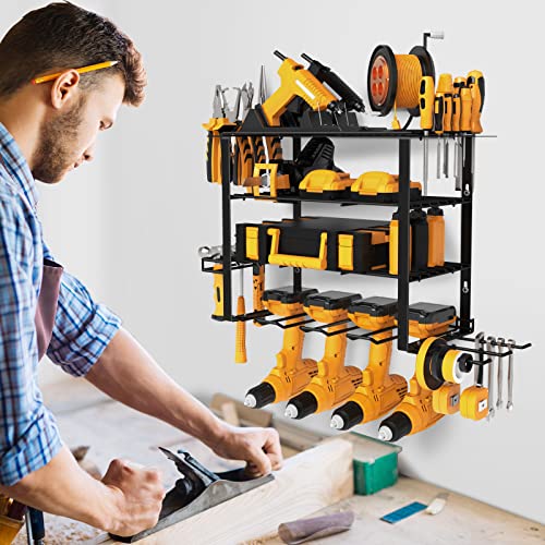 Mefirt Power Tool Organizer, Drill Holder Wall Mount, 4 Layer Heavy Duty Metal Tool Shelf, Garage Tool Organizers And Storage Rack, Utility Storage Rack For Cordless Drill Charging Station #TOP7