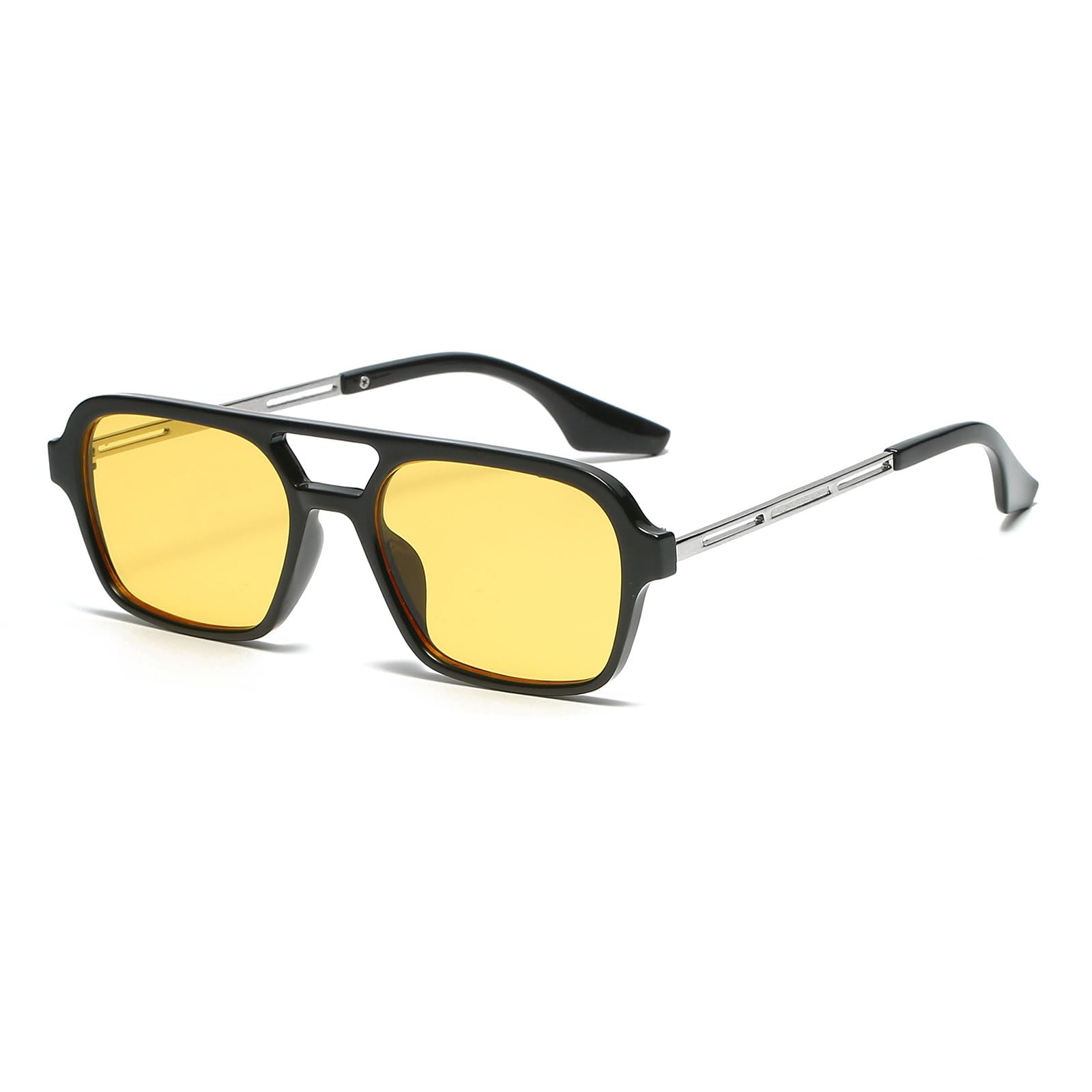Retro Pilot Sunglasses Double Bridge 70s Classic Sunglasses with Flat Square Metal Design UV400 Protection