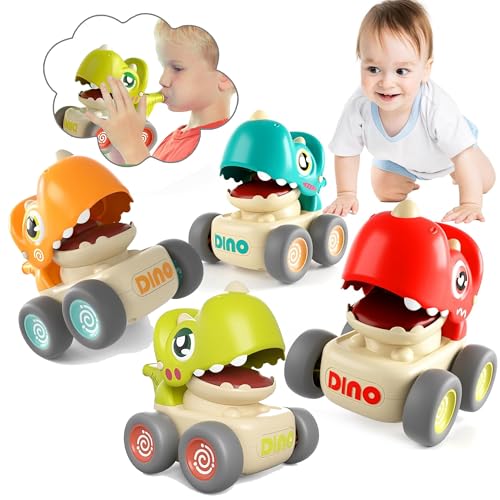 Image of Kidology Dinosaur Cars Set of 4 with Whistle Music for Toddlers, Friction-Powered Dino Cars, Mini Press & Go Vehicles, Montessori Educational Toy for Boys & Girls, Multicolor