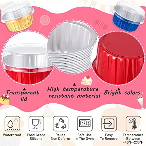 200 Pcs Aluminum Foil Cupcake Baking Cups 4.2 Oz Disposable Ramekins Cupcake Liners Dessert Cups With Lids Mini Cake Pans Holders Mini Cheesecake Container For Valentine's Day Party (Bright Colors) #TOP1