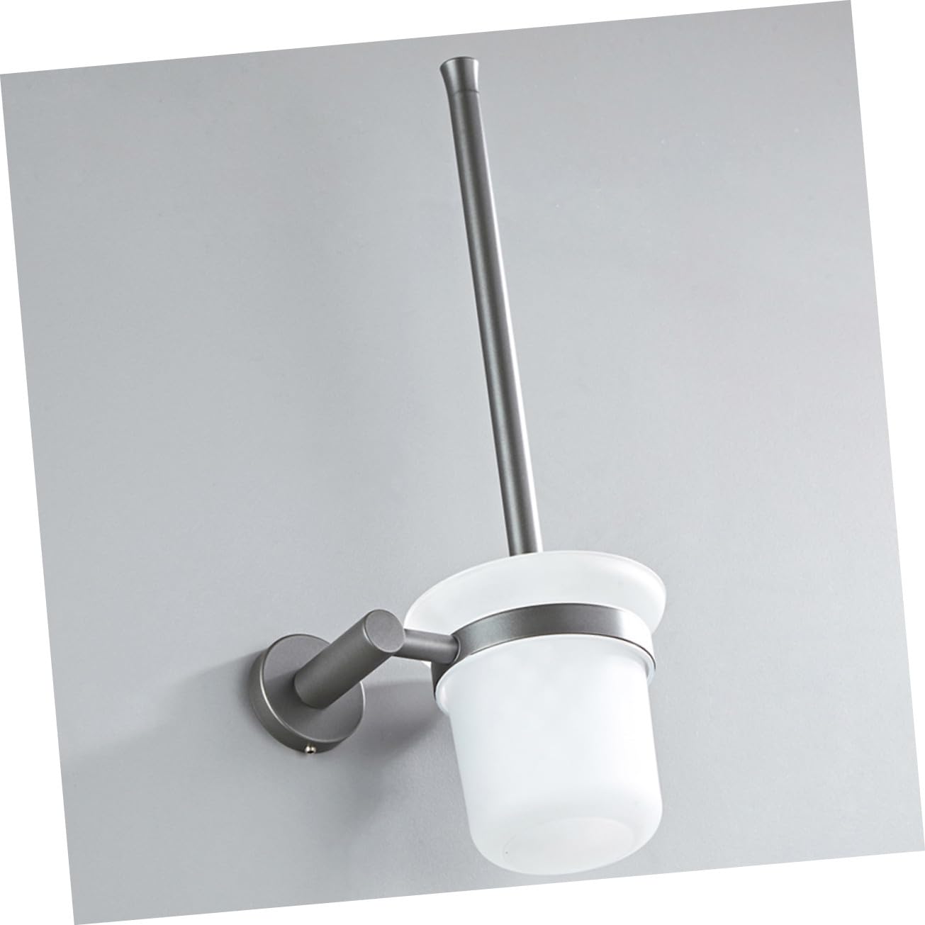 Cepillo de Inodoro de Mango Largo Base Redonda de Vidrio Esmerilado Escobilla de Baño Montada la Pared Juego de Limpieza para Inodoro Cerdas Suaves para Hogar y Baño