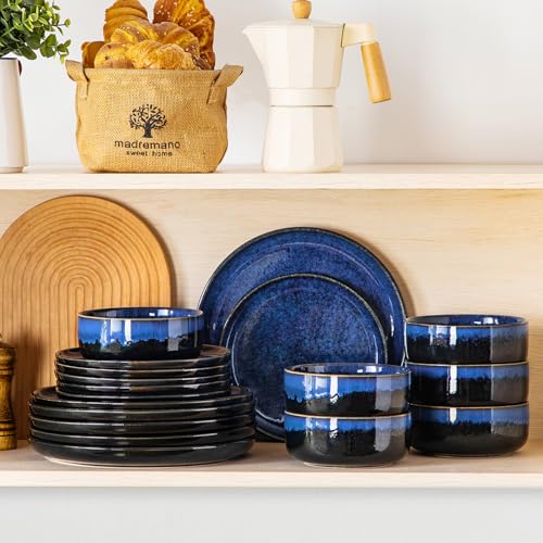 vancasso Starry 18 Pieces Dinnerware Sets for 6, Blue Reactive Glaze Dishes Sets, Ceramic Plates and Bowls Set, Dinner Salad Dessert Plates, and Cereal Bowls Set, Dishwasher and Microwave Safe by vancasso - Image 7