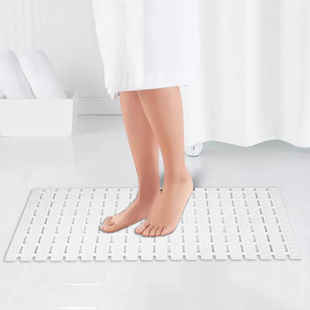 Home Cloud Premium Comfy Shower Mat with Suction Cups and Drain Holes, Non Slip, Anti Skid Plastic Bath Mat of PVC Rubber, 27x16 Inch, Best foot mats for walk-in Showers Mat (White) (B0CFY2L229) Amazon Price History, Amazon Price Tracker