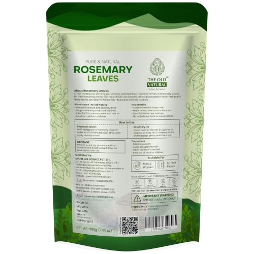Image of Rosemary Leaves - 100% Pure & Natural Dried Rosemary, Herbal Hair Care, Supports Scalp Health & Hair Growth, For DIY Hair Oil & Rinse, 125g