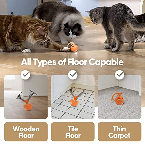 Petfuture Cat Ball Toys, Interactive Cat Toy For Indoor Cats, Cat Teaser With Feather, 2 Cat Accessories, Usb Rechargeable(Orange Yellow) #TOP4