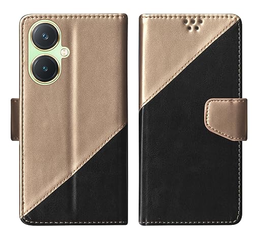 Image of SBMS Flip Cover Back Case Cover for Vivo Y27 with Magnatic Closure | Inbuilt Stand | Card & Money Pocket (Multicolor Black)