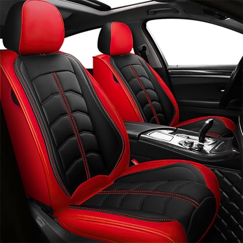 VECOZA Seat Cover for Dodge Challenger 2008-2023, Durable & Waterproof Sports Seat Cover,Premium Leather Seat Protector(2 Seats Standard, Black Red)