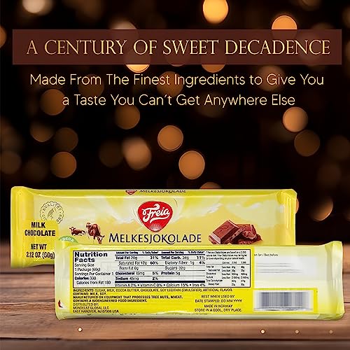 Freia Norwegian Milk Chocolate Bars, 12-Pack, 60g, Individually Wrapped, Rich, Decadent, Smooth Melt-in-Your-Mouth