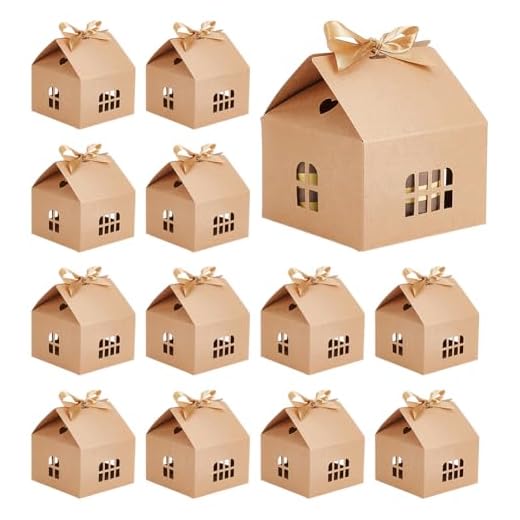 PH PandaHall Cajas de regalo con forma de casa, 12 juegos de bronceado, cajas de papel kraft con cintas, bolsas de cartón para dulces, para Navidad, boda, fiesta de Halloween 12,5 x 12,5 x 13,5 cm