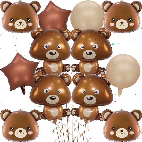 12 Pieces Bear Balloons 32 Inch Large Brown Bear Foil Balloons Cartoon Animal Balloons Jungle Animals Zoo Theme Birthday Party Baby Shower Decoration Supplies