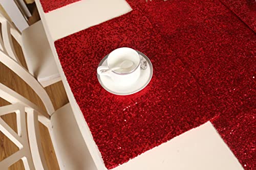 Chemin de table extérieur polyester rouge pailleté pour repas de jardin - 6