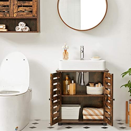 VASAGLE Bathroom Under Sink Cabinet, Bathroom Floor Cabinet, Storage Cupboard, 60 x 30 x 60 cm, with 2 Louvred Doors, Adjustable Shelf, Rustic Brown BBK111X01