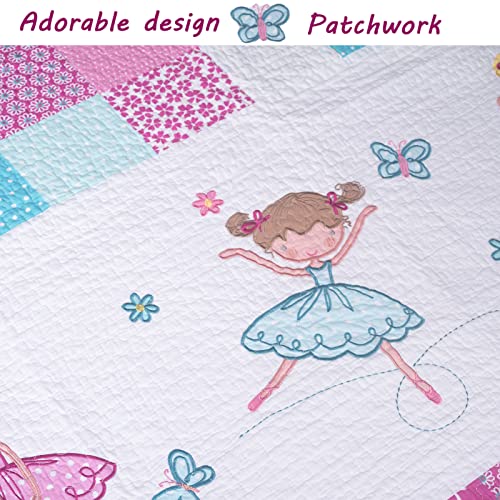 Cozy Line Home Fashions Ballerina Dance Princess Girl 100% Cotton Reversible Bedding Quilt Set, Edspread Coverlet For All Seasons (Pink Embroidered, Twin - 7 Piece) #TOP2