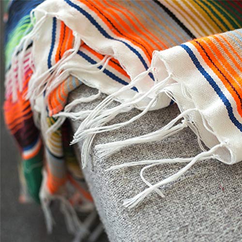 Jqz Mexican Serape Blanket With Tassel Bright Colorful Stripe Rainbow Throw Blanket Yoga Beach Blanket Tablecloth Sofa Cover(Green, 60" X 82") #TOP4