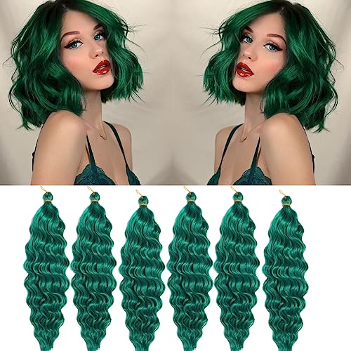 Ocean Wave Crochet Hair 10 Inch 6 Packs Deep Wave braiding hair Extensions Short Curly Twist Crochet Braids Hair for Women Synthetic Crochet Braid Hair(10 inch, Green)
