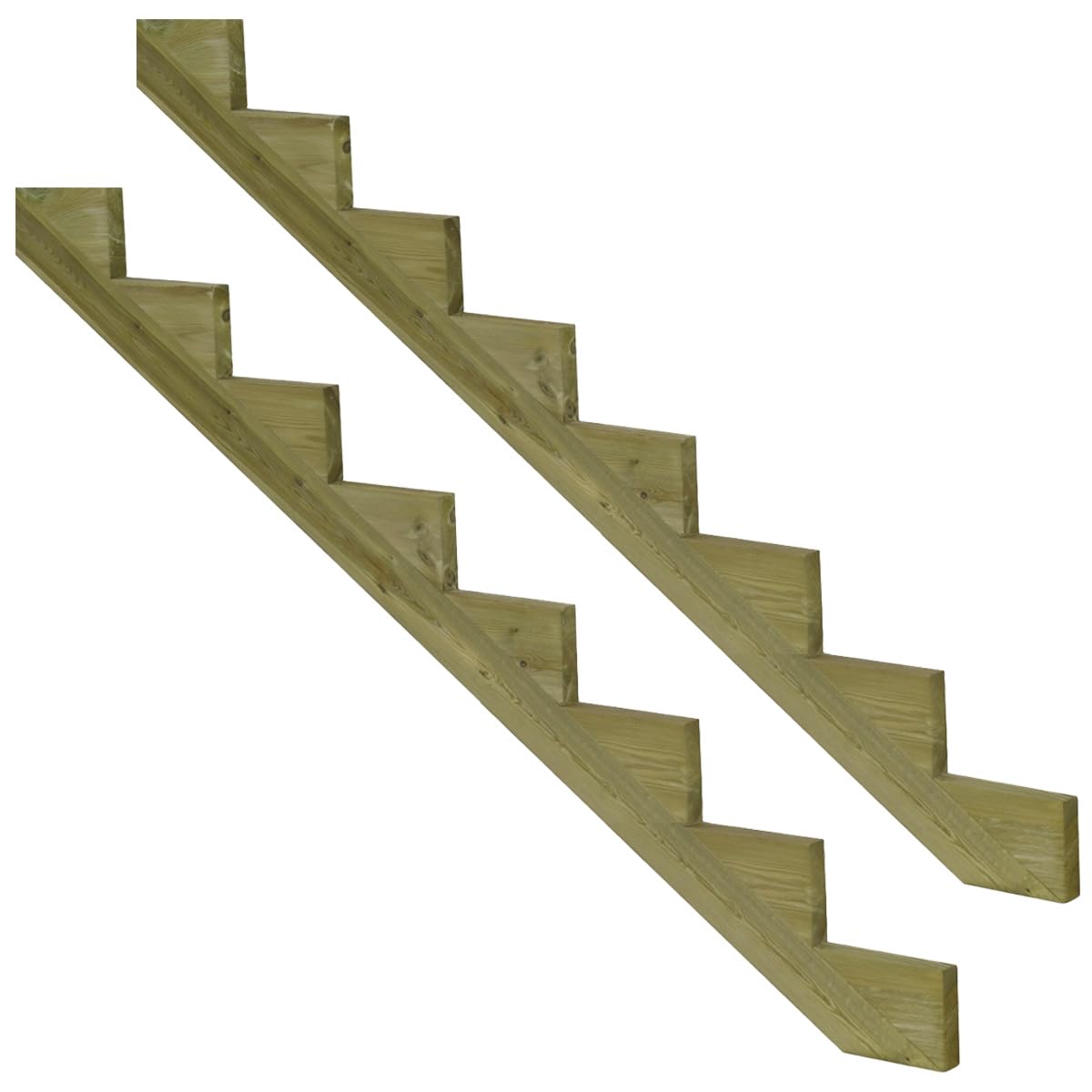 Set de 2 piezas: viga de escalera de madera impregnada de 8 escalones para escalera de jardín
