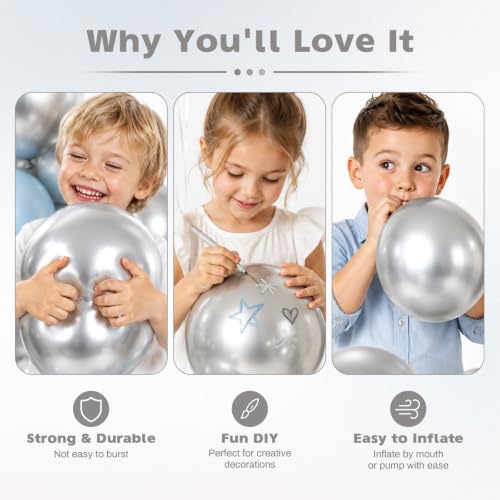 Image of Metallic Silver Balloons 12 Inch Chrome Silver Helium Party Balloon