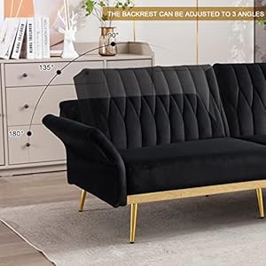 Convertible Futon Sofa Bed with Golden Legs, 70" Tufted Velvet Couch with Adjustable Armrests& Backrest, Sleeper Sofa for Living Room Bedroom (Black) Convertible Futon Sofa Bed with Golden Legs 70 Tufted Velvet Couch with Adjustable Armrests Backrest Sleeper Sofa for Living Room Bedroom Black