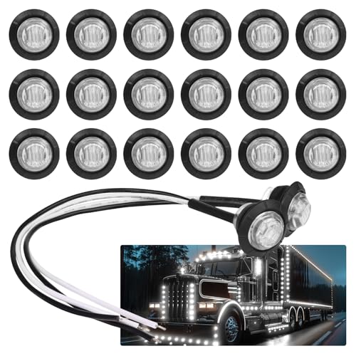 (Pack of 20) TMH 3/4 Inch Mount White LED Clearance Bullet Marker lights Side LED marker lights for trailer Truck RV Car Bus Van