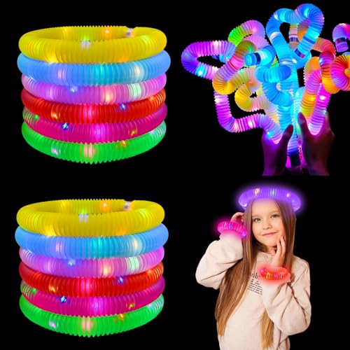 HONPHIER 12 Pack Pop Tubes Lumineux Fidget Jouets Sensoriels de Tuyau pour Enfant Baton Lumineux LED Bâtons Lumineux Party Favours Fournitures de Fête Lumineuses (Arc-en-Ciel)