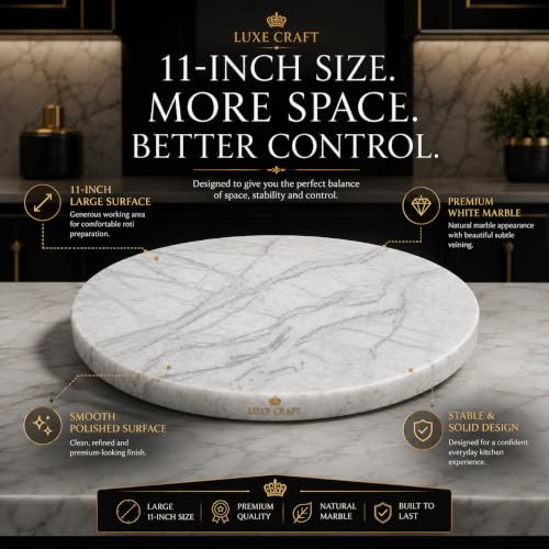 Image of White Marble Chakla 11 Inch | Roti Chapati & Papad Rolling Board | Smooth Finish Stone Chakla | Heavy Duty Non Slip Dough Rolling Board for Kitchen Use