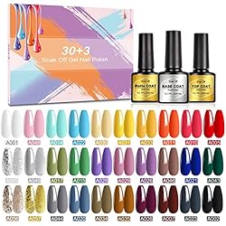 33 Pcs Pintauñas Semipermanentes, 30 Colore Esmalte de Uñas de Gel con Top y Mate, Base, Clásico Negro Rojo Rosa Naranja Marrón Rosa Vino
