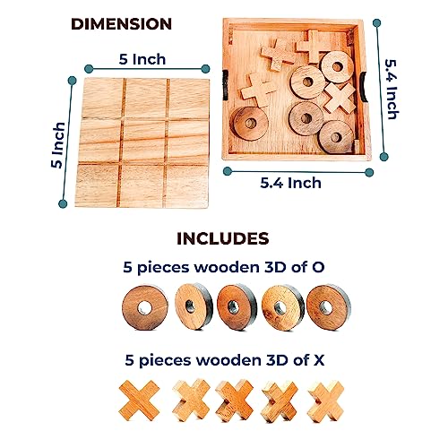 Bsiri GP415 Wooden Tic Tac Toe Game - Brain Teaser Puzzles For Adults And Unique Gifts For Kids, Coffee Table Decor Living Room Decor Modern Wood Decor, Classic Board Games thumb #5