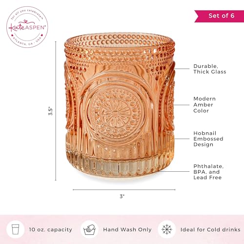 Ribbed Retro Arch Floral Rose Gold Drinking Glasses Set of 6, (10 oz) Vintage Glassware Set by Kate Aspen| Cocktail Glass Set, Juice Glass, Water Cups | Great Hostess Gift & Gift for New Home Owners by Kate Aspen - Image 6