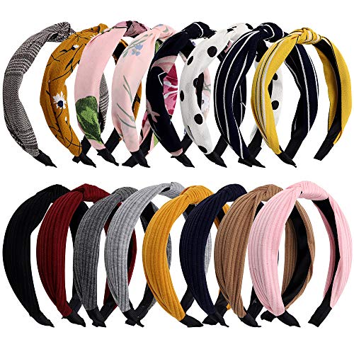 SGHUO 16 Packs Knotted Headbands for Women, Turban Headbands, Wide Bow Headbands Hair Accessories,16 Colors
