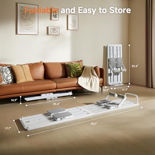 HitGo Pilates Crawling Machine,Portable Foldable Reformer Board, All-in-One Pilates Equipment for Home Workout,Core Strength&Full Body Exercise Kit with Exclusive APP for Small Space Max 265lbs,White - Thumbnail 6