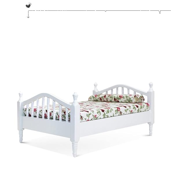 Foto 3 de 7 de WANGCL Cama de muñecas 1/12 cama doble en miniatura de madera muebles de casa de muñecas - diseño floral