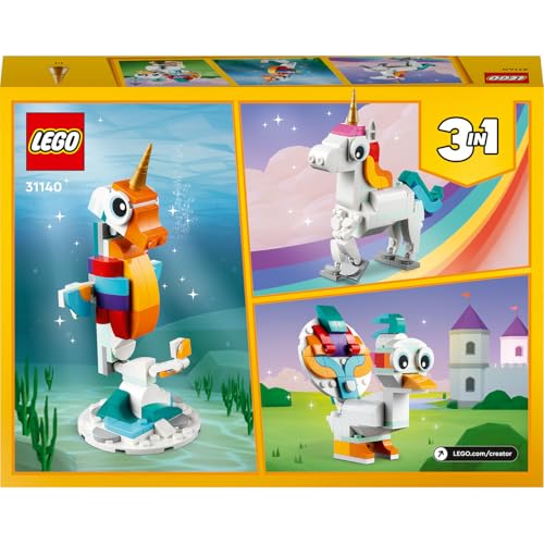 LEGO Creator Sihirli Tek Boynuzlu At 31140-7 Yaş ve Üzeri Çocuklar İçin Tek Boynuzlu At, Denizatı ve Tavus Kuşu İçeren Yaratıcı Oyuncak Yapım Seti (145 Parça)