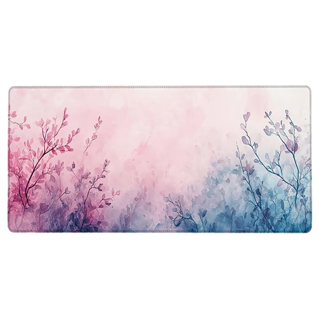 Podkładka pod mysz XXL Flower - 1600x800x3mm - różowa duża mata na biurko z przeszytymi krawędziami i antypoślizgowa wodoodporna do komputera, laptopa poprawia precyzję i szybkość. -36784
