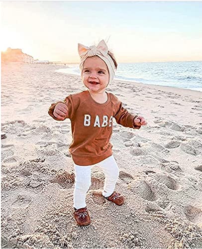 Toddler Baby Girl Boys Pullover Top Letter Babe Printed Causal Long Sleeve Sweatshirt Infant Fall Winter Clothes (Brown, 0-6 Months) #TOP1