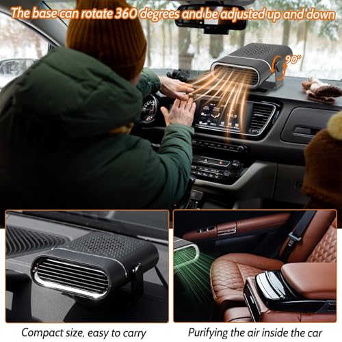 Riscaldatore Per Auto, Sbrinatore Parabrezza Auto, Stufetta Per Auto 12V 150W, Funzione Di Riscaldamento E Raffreddamento 2-In-1 Portatile Riscaldatore, Ruotabile A 360 Gradi，Per Tutti I Veicoli - 4