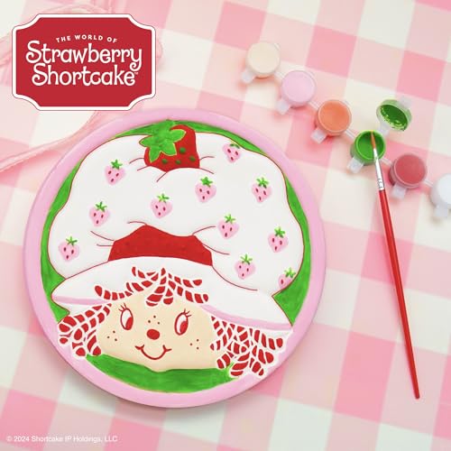 Image of Horizon Group USA Paint Your Own Ceramic Stepping Stone Kit, Arts and Crafts for Kids, Toddlers, and Adults, Strawberry Shortcake