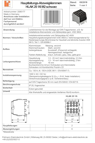 Pollmann Abzweigklemme HLAK 25 1/6 M2 schwarz