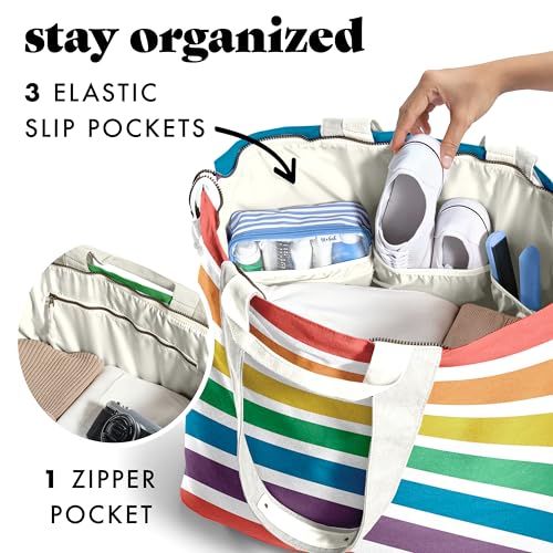 Image of Fit & Fresh XL Beach Tote Bag for Women - XL Travel Tote with Zipper & Pockets, Oversized Canvas Pool Bag, Weekender Carry-On