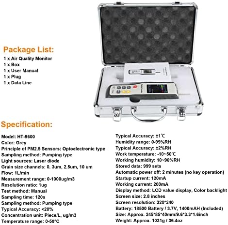 Walfront HT9600 Air Quality Monitor displaying data storage information