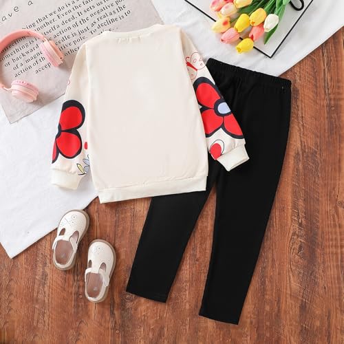 Image of Toddler Girl Clothes Floral Printed Sweatshirt Pants 2Pcs Fall Outfits for Little Girls Clothing Set Size 3-7 Years