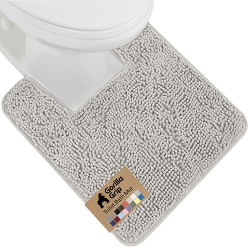 Image of Gorilla Grip Original Shaggy Chenille Square U-Shape Contoured Mat for Base of Toilet, 22.5x19.5 Size, Machine Wash and Dry, Soft Plush Absorbent Contour Carpet Mats for Bathroom Toilets, Light Gray