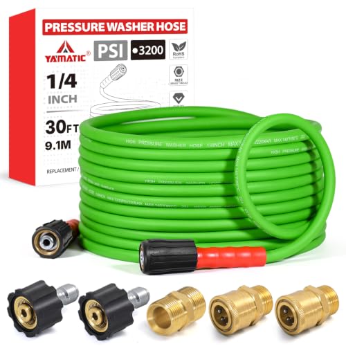 Image of YAMATIC Flexible Pressure Washer Hose 30 FT 1 /4 inch, M22-14mm Females