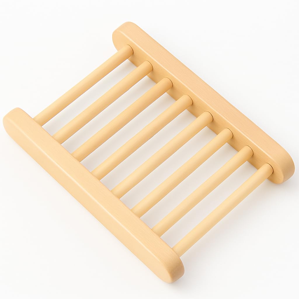 Kandid Light Wood Bamboo Soap Dish - Draining Soap Dish For Hard Soap For Sinks And Showers - 10Cm X 7Cm X 1Cm
