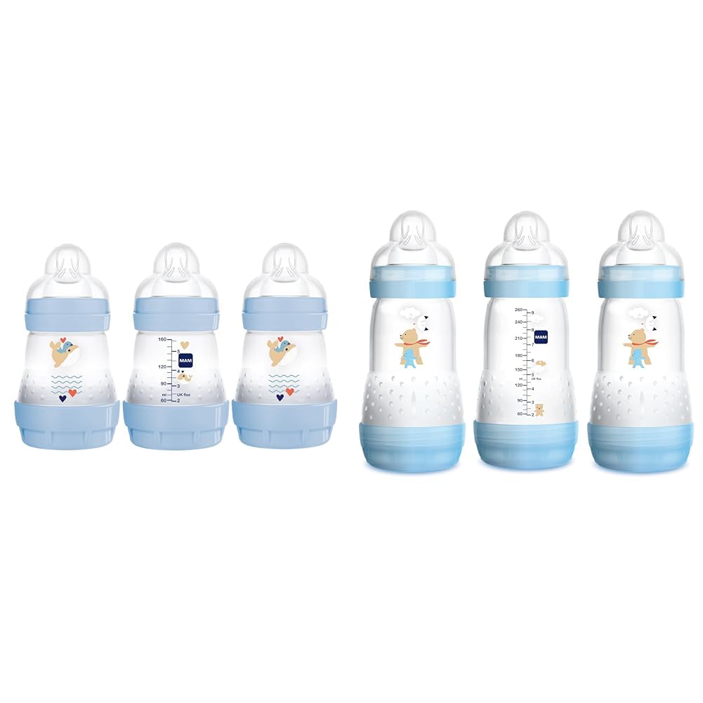 MAM Easy Start Anti Colic Baby Bottle - Switch Between Breast & Bottle, Reduces Air Bubbles, 3 Pack Newborn Bottle, 9 oz (3-Count), Baby Essentials