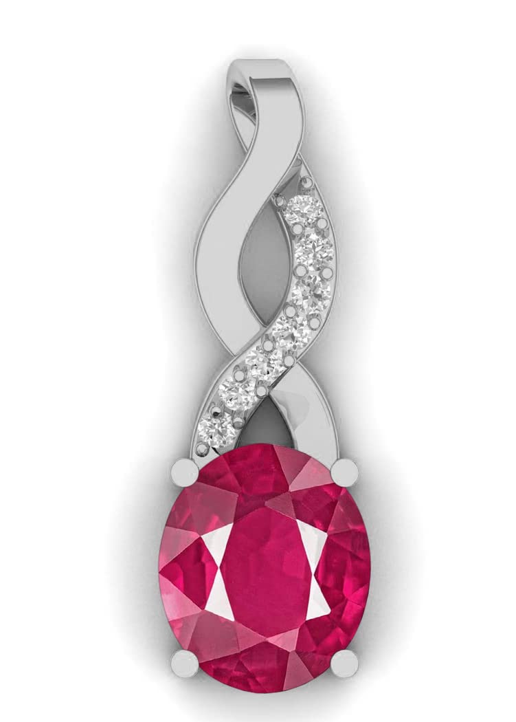 LMDPRAJAPATIS3.25 Carat Ruby Gemstone Silver Plated Necklace For Women And Girlfriend, Metal, Ruby