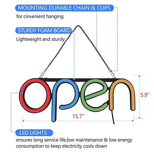 Led Open Sign,16X6 Inch Open Sign For Business,With Multiple Flashing Modes, Ideal For Restaurant, Bar, Salon And More,24V/1A Power Supply，With Open/Close Sign (Red Blue Green Orange) #TOP2
