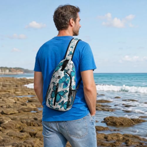 Image of Butterfly Sling Bag For Women Men Small Crossbody Bags Mini Water Resistant Casual Chest Bag Backpack Shoulder Daypack For Travel Hiking