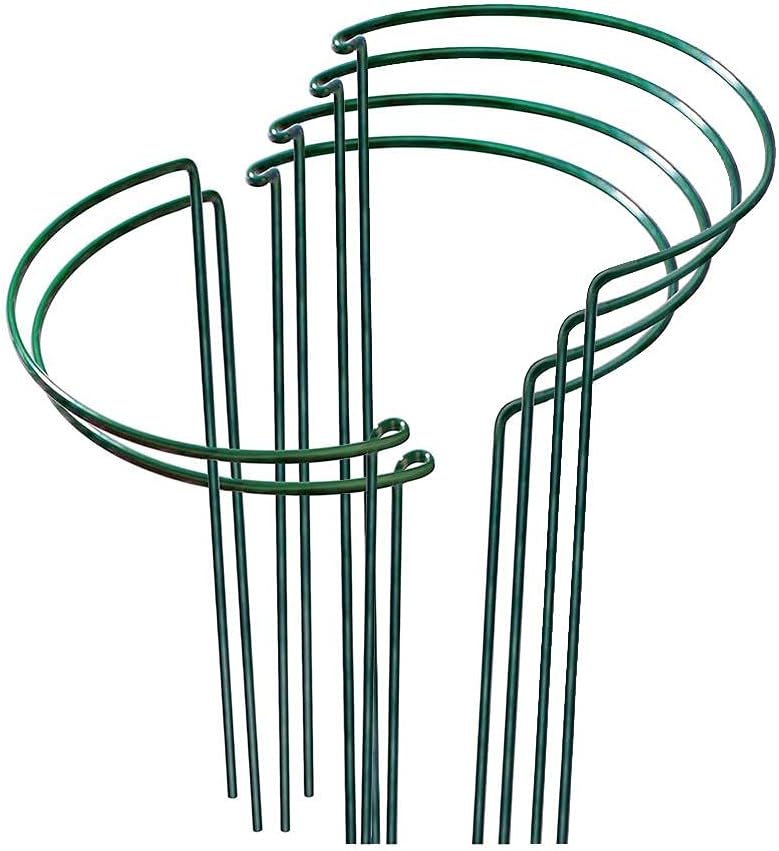 Metal Half Circle Garden Plant Support Stick with Locking Mechanism - Peony Cage for Tomatoes, Hydrangeas, Indoor and Outdoor Plants - Green Plant Support (A),